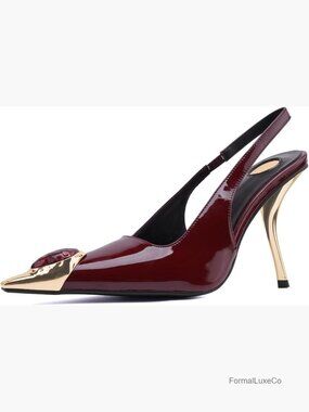 Backless Mid Heel Pointed Toe Slingback Sandals Dress Heels 4 Inch